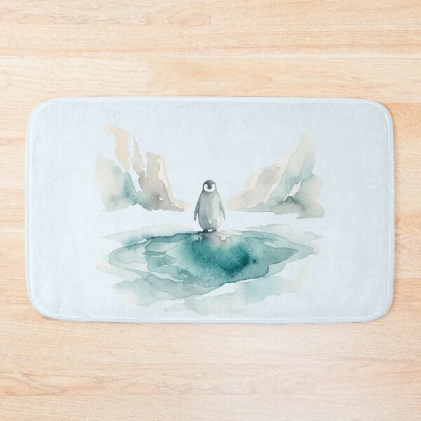 Item preview, Mystical Penguin by a Deep Turquoise Glacier Pool Watercolor designed and sold by GrabaHuk.