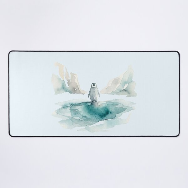Item preview, Mystical Penguin by a Deep Turquoise Glacier Pool Watercolor designed and sold by GrabaHuk.