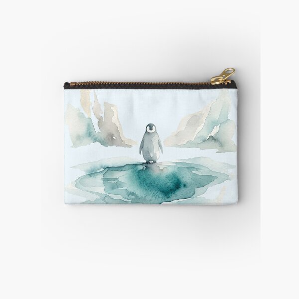 Item preview, Mystical Penguin by a Deep Turquoise Glacier Pool Watercolor designed and sold by GrabaHuk.
