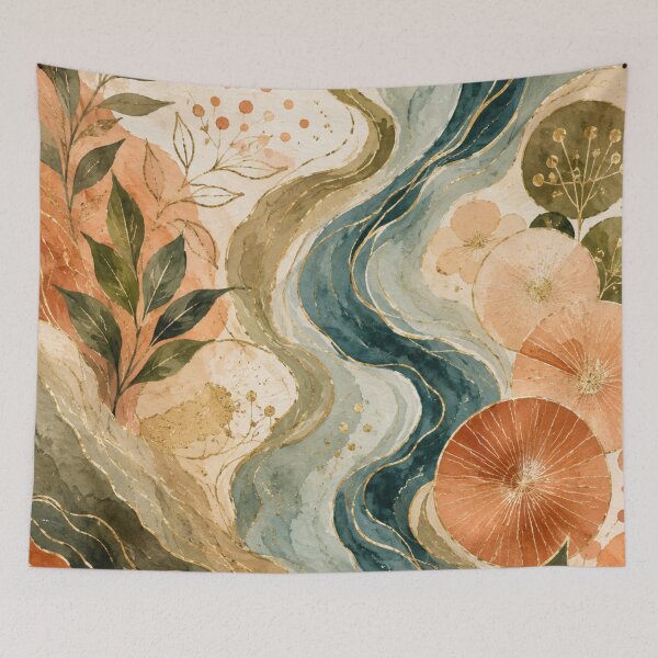 Item preview, Golden River Harmony – Luxury Abstract Watercolor Botanical Landscape designed and sold by Oonward2021.