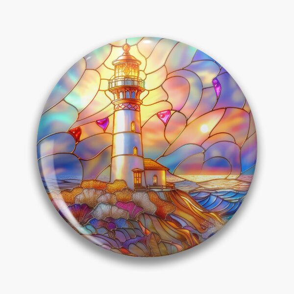 Item preview, Stained Glass Lighthouse Sunset Art, Coastal Ocean Scene designed and sold by MargaretWiktor.