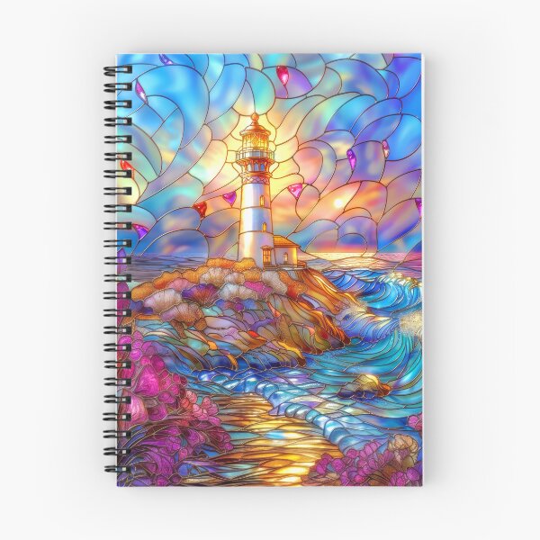 Item preview, Stained Glass Lighthouse Sunset Art, Coastal Ocean Scene designed and sold by MargaretWiktor.