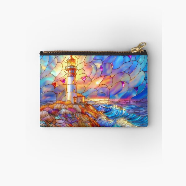 Item preview, Stained Glass Lighthouse Sunset Art, Coastal Ocean Scene designed and sold by MargaretWiktor.