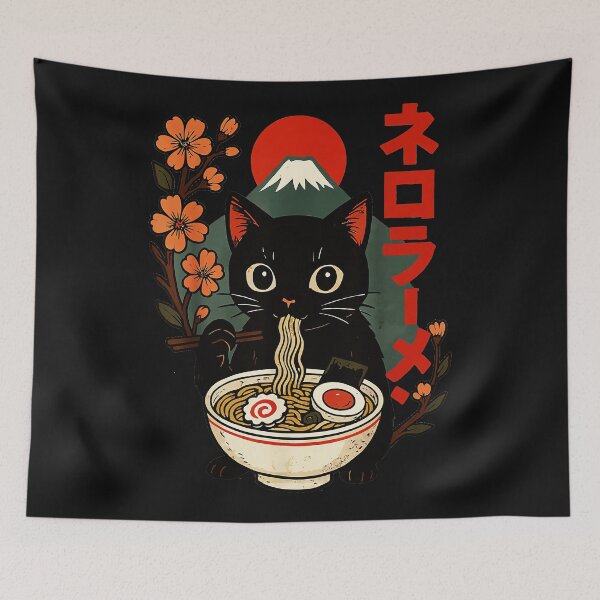 Item preview, Neko Ramen Black Cat Japanese Noodles Mount Fuji Foodie designed and sold by AmaXONIC.