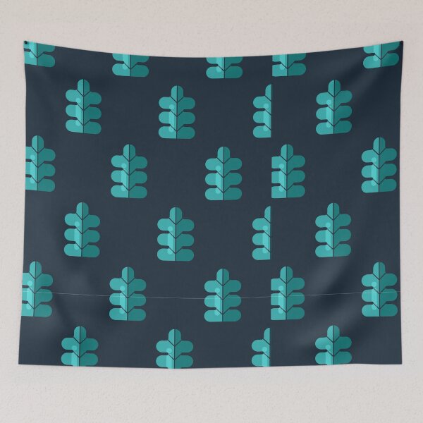 Item preview, Geometric Minimalist Teal Leaf Pattern on Dark Navy Blue designed and sold by AMS.