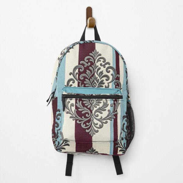 Item preview, Sky Blue, Oat & Burgundy Striped Gray Damask designed and sold by DesignsByPrnces.