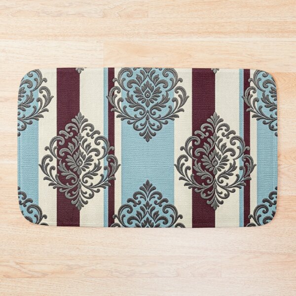 Item preview, Sky Blue, Oat & Burgundy Striped Gray Damask designed and sold by DesignsByPrnces.