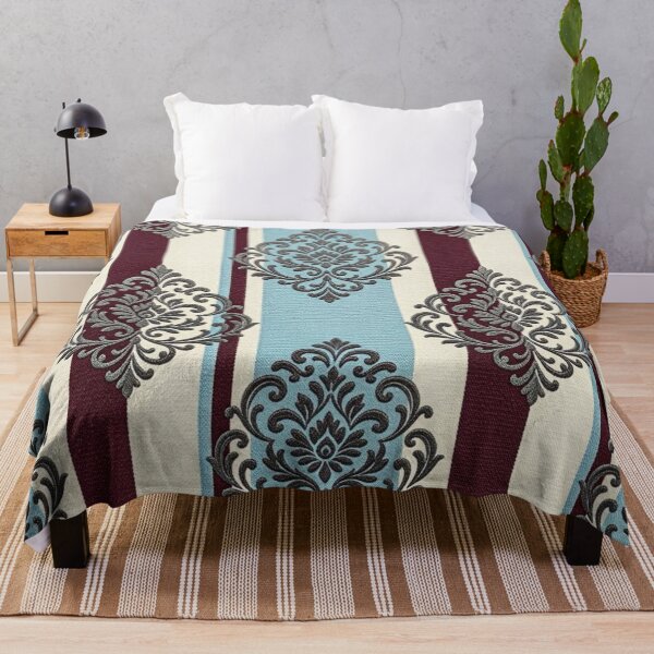Item preview, Sky Blue, Oat & Burgundy Striped Gray Damask designed and sold by DesignsByPrnces.