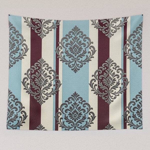 Item preview, Sky Blue, Oat & Burgundy Striped Gray Damask designed and sold by DesignsByPrnces.