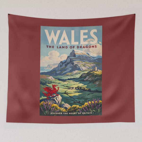 Item preview, Wales Dragon Illustration Travel Art Vintage designed and sold by KrisSidDesigns.