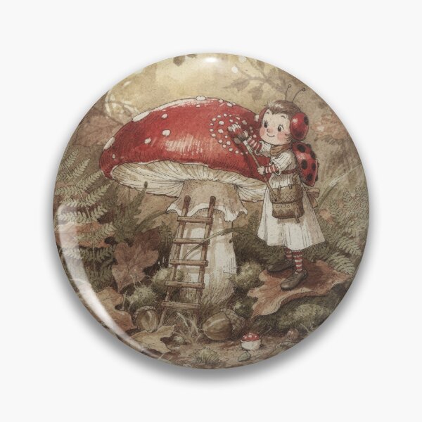 Item preview, Ladybird Folk Painting Toadstool Spots Storybook Art designed and sold by PictorialWhimsy.