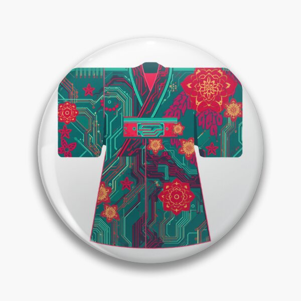 Item preview, Cyberpunk Circuit Kimono - Tech Floral Japanese Teal Red Futuristic Aesthetic Art designed and sold by kummo-0319.