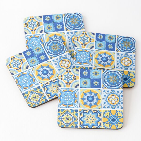 Item preview, Mediterranean Azulejo Tile Pattern | Seamless Blue and Yellow Majolica | Portuguese Ceramic Aesthetic designed and sold by SergioMiklos.