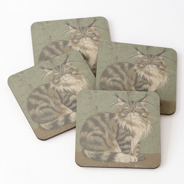 Item preview, Sleepy Maine Coon Loaf Folk Art Cat designed and sold by PictorialWhimsy.