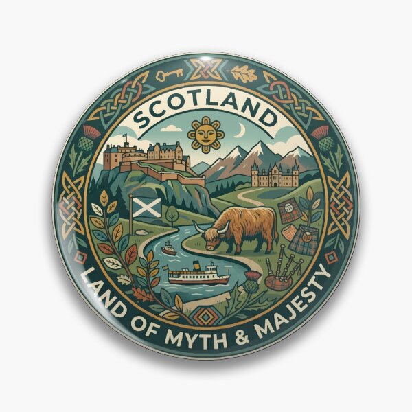 Item preview, Scotland Illustration Travel Art Badge designed and sold by KrisSidDesigns.