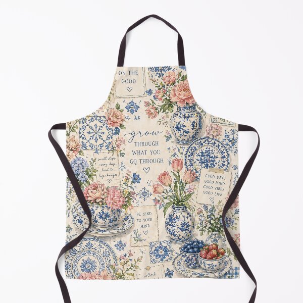 Item preview, Italian Blue & White Floral Collage | Vintage Cottagecore Botanical Pattern designed and sold by Roya10.
