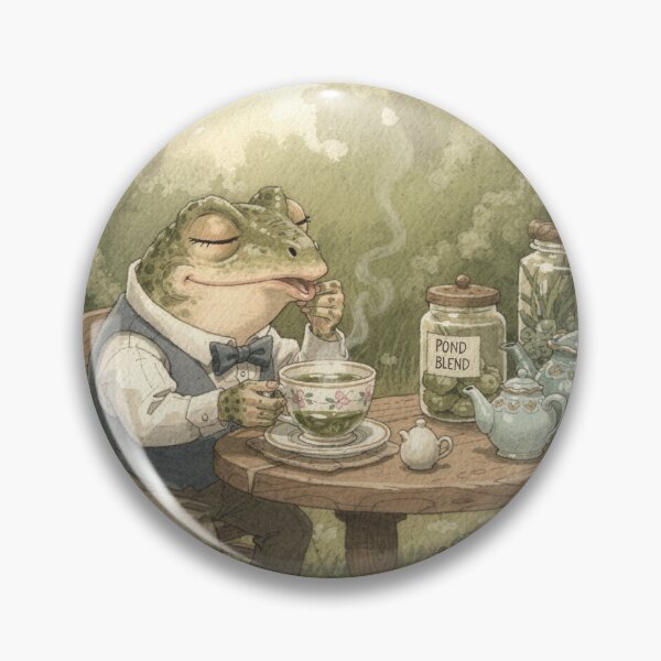 Item preview, Toad Tea Sommelier Sniffing a Cup Cottagecore Art designed and sold by PictorialWhimsy.