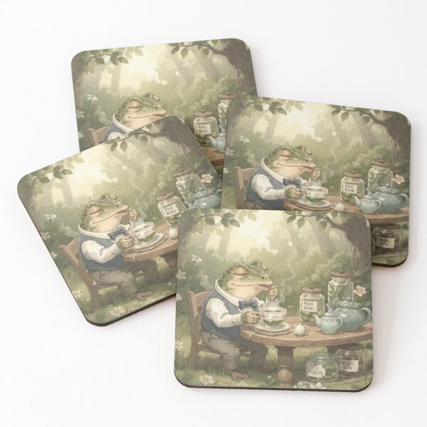Item preview, Toad Tea Sommelier Sniffing a Cup Cottagecore Art designed and sold by PictorialWhimsy.