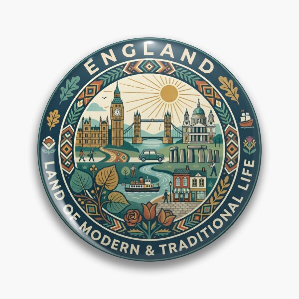Item preview, England Illustration Travel Art Badge designed and sold by KrisSidDesigns.
