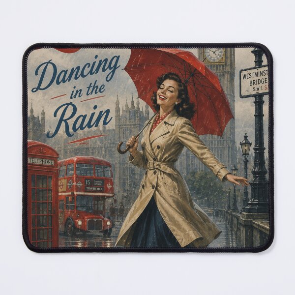 Item preview, Greetings from London Dancing in the Rain Vintage Travel Poster | Retro British Cityscape Art designed and sold by TheStephanieRome.