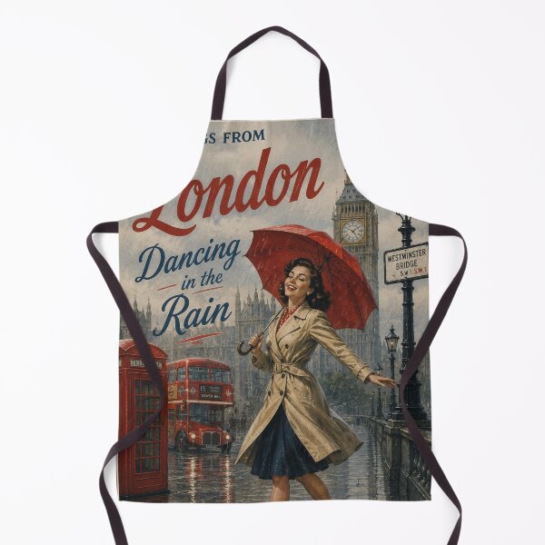 Item preview, Greetings from London Dancing in the Rain Vintage Travel Poster | Retro British Cityscape Art designed and sold by TheStephanieRome.