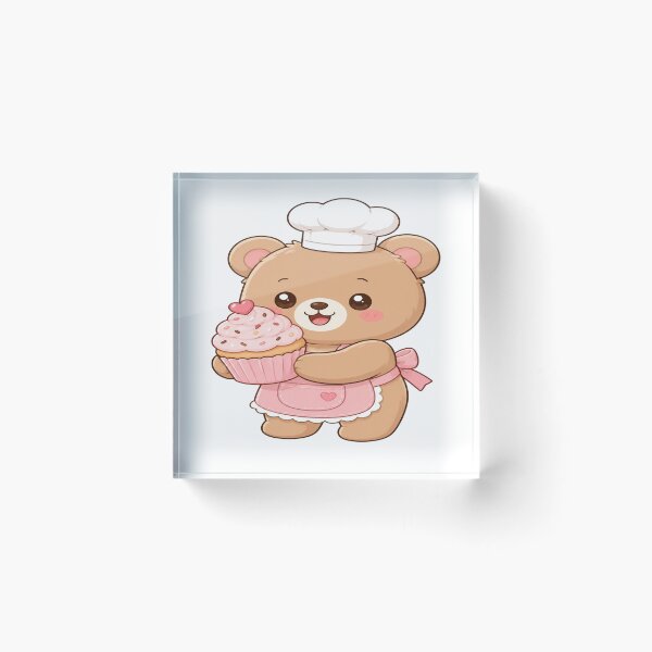 Item preview, Cute Baker Bear Holding Cupcake Cartoon Art designed and sold by StickersHul.