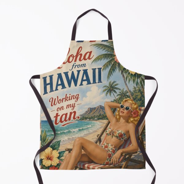 Item preview, Aloha from Hawaii Working on My Tan Vintage Travel Postcard | Retro Hawaiian Beach Pinup Art designed and sold by TheStephanieRome.