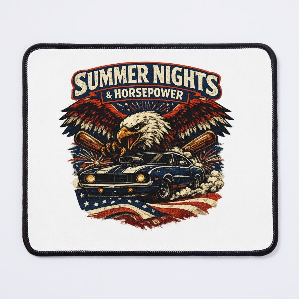 Item preview, Summer Nights and Horsepower Muscle Car Retro Eagle American Flag designed and sold by shemodas.