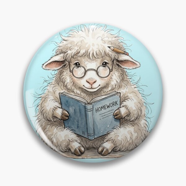 Item preview, Cute Watercolor Lamb with Glasses and Homework Book Art designed and sold by BreezifyDesignStudio.