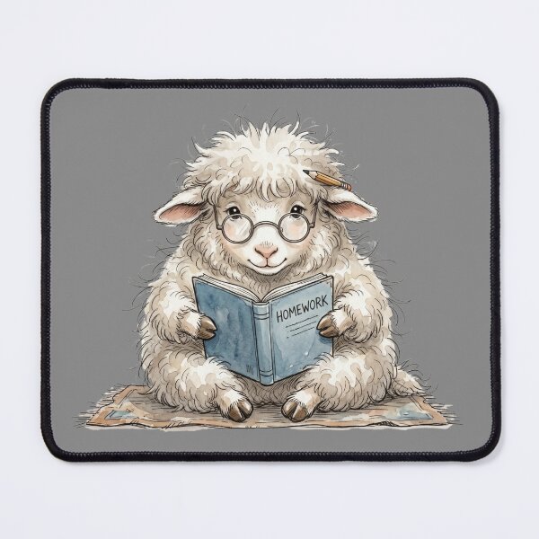 Item preview, Cute Watercolor Lamb with Glasses and Homework Book Art designed and sold by BreezifyDesignStudio.