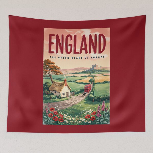 Item preview, England Countryside Illustration Travel Art Vintage designed and sold by KrisSidDesigns.