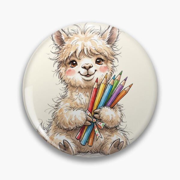 Item preview, Cute Watercolor Alpaca Llama holding Colored Pencils Art designed and sold by BreezifyDesignStudio.