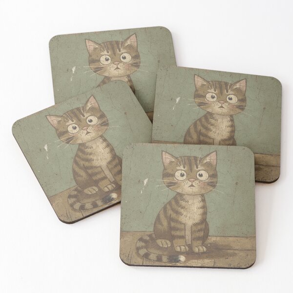 Item preview, Alarmed Tabby Kitten Ears Back Folk Art designed and sold by PictorialWhimsy.