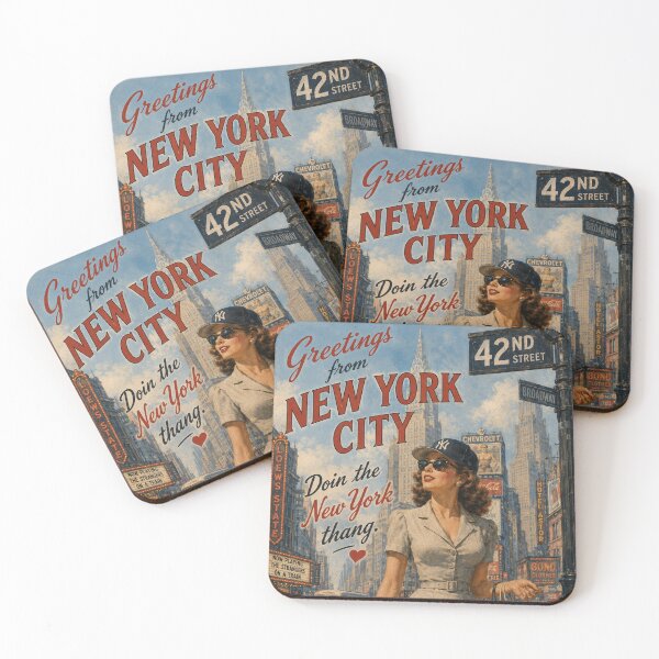 Item preview, Greetings from New York City Vintage Travel Poster | Retro NYC Shopping & Broadway Art designed and sold by TheStephanieRome.