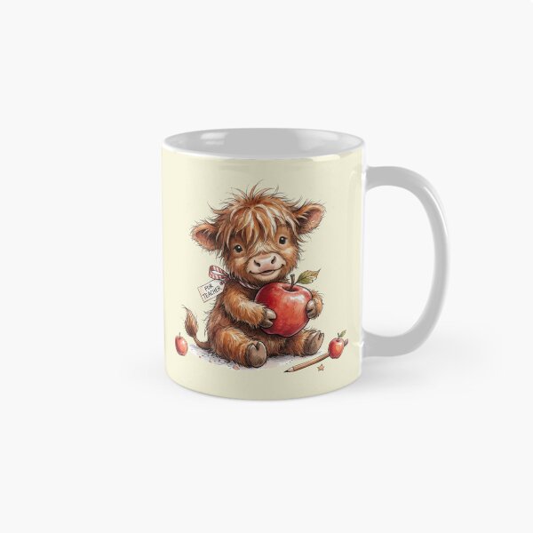 Item preview, Cute Watercolor Highland Cow with Teacher Apple Art designed and sold by BreezifyDesignStudio.