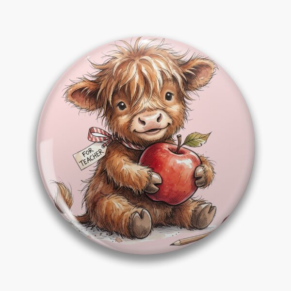 Item preview, Cute Watercolor Highland Cow with Teacher Apple Art designed and sold by BreezifyDesignStudio.