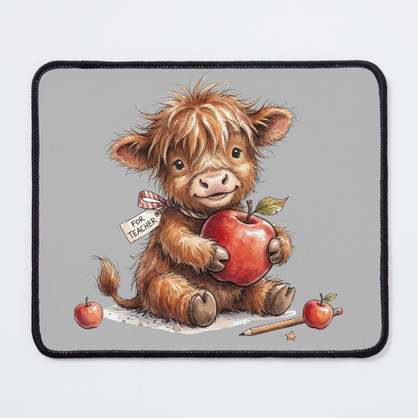 Item preview, Cute Watercolor Highland Cow with Teacher Apple Art designed and sold by BreezifyDesignStudio.