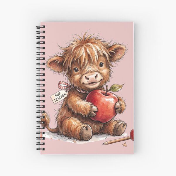 Item preview, Cute Watercolor Highland Cow with Teacher Apple Art designed and sold by BreezifyDesignStudio.