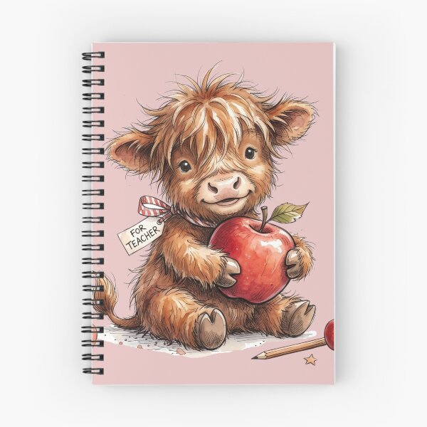 Item preview, Cute Watercolor Highland Cow with Teacher Apple Art designed and sold by BreezifyDesignStudio.