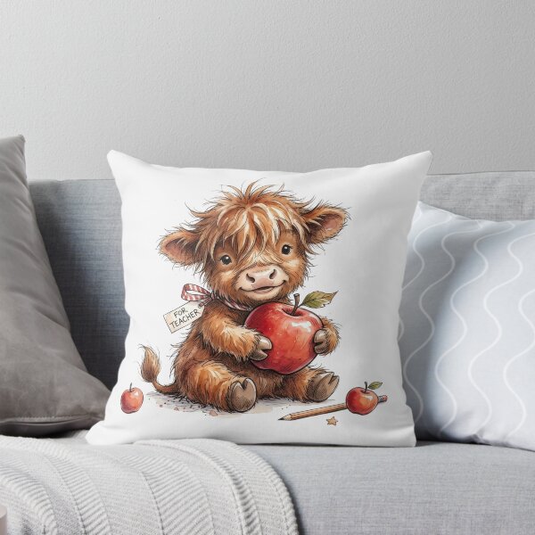 Item preview, Cute Watercolor Highland Cow with Teacher Apple Art designed and sold by BreezifyDesignStudio.