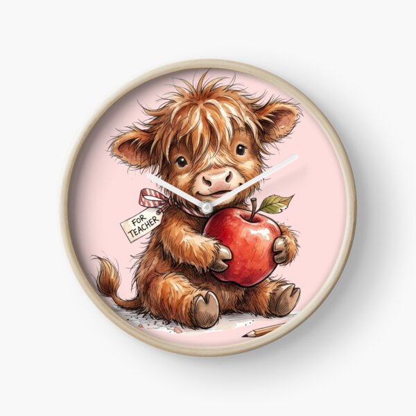 Item preview, Cute Watercolor Highland Cow with Teacher Apple Art designed and sold by BreezifyDesignStudio.