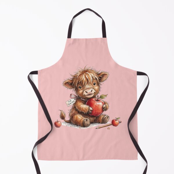 Item preview, Cute Watercolor Highland Cow with Teacher Apple Art designed and sold by BreezifyDesignStudio.