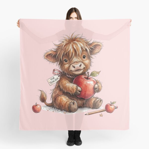 Item preview, Cute Watercolor Highland Cow with Teacher Apple Art designed and sold by BreezifyDesignStudio.