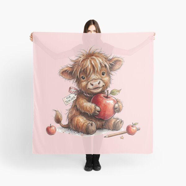 Item preview, Cute Watercolor Highland Cow with Teacher Apple Art designed and sold by BreezifyDesignStudio.