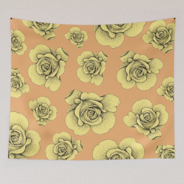 Item preview, Vintage Yellow Stipple Roses on Peach designed and sold by Flower Magic .