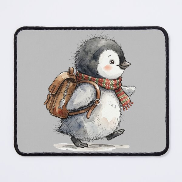 Item preview, Cute Watercolor Baby Penguin with Leather Backpack Art designed and sold by BreezifyDesignStudio.
