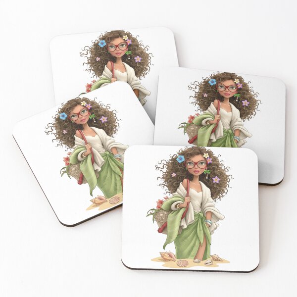 Item preview, Retro Tropical Beach Girl Curly Hair designed and sold by Sovereign Supply Co..