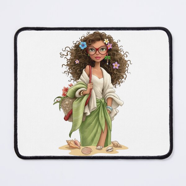 Item preview, Retro Tropical Beach Girl Curly Hair designed and sold by Sovereign Supply Co..