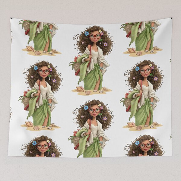 Item preview, Retro Tropical Beach Girl Curly Hair designed and sold by Sovereign Supply Co..