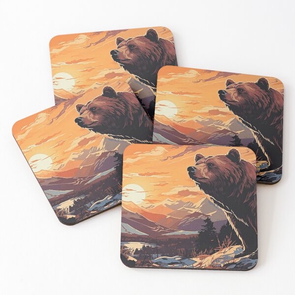Item preview, Majestic Grizzly Bear Sunset Mountain Landscape Art Print designed and sold by aune-co.